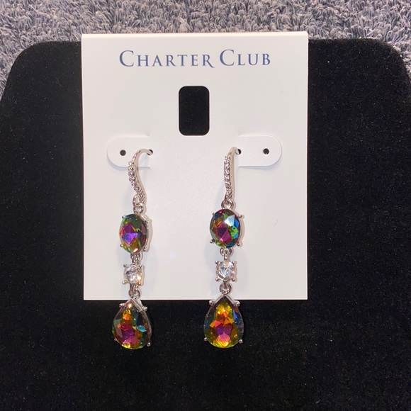 Charter Club Jewelry - NWT Silver-Tone Crystal & Stone Triple Drop Earrings. CHARTER CLUB